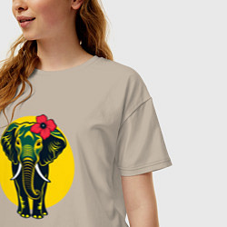 Футболка оверсайз женская Слон и цветок, цвет: миндальный — фото 2