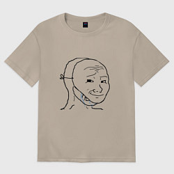 Футболка оверсайз женская Плачущий в маске мем, цвет: миндальный