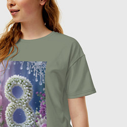 Футболка оверсайз женская Ландыши к 8 марта на снегу, цвет: авокадо — фото 2
