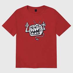 Футболка оверсайз женская Телевизор монстр, цвет: красный