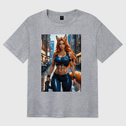 Футболка оверсайз женская Рыжая лиса-полицейский, цвет: меланж