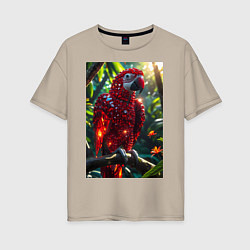 Футболка оверсайз женская Попугай из драгоценных камней, цвет: миндальный