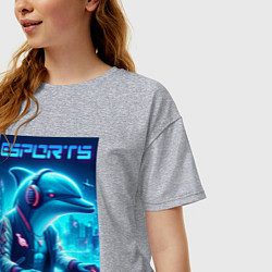 Футболка оверсайз женская Дельфин крутой киберспортсмен - нейроарт, цвет: меланж — фото 2