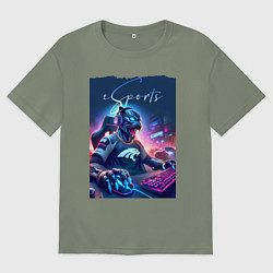 Футболка оверсайз женская Cyber panther is esports player - neon glow, цвет: авокадо
