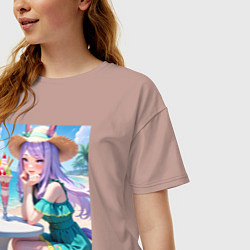 Футболка оверсайз женская Девушка-пони кушает мороженое, цвет: пыльно-розовый — фото 2