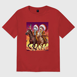 Футболка оверсайз женская Индейцы Рик и Морти скачут на лошадях, цвет: красный