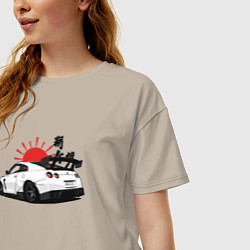 Футболка оверсайз женская Авто и иероглифы, цвет: миндальный — фото 2