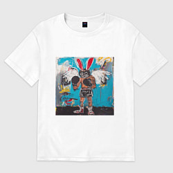Футболка оверсайз женская Граффити с зайцем боксером, цвет: белый