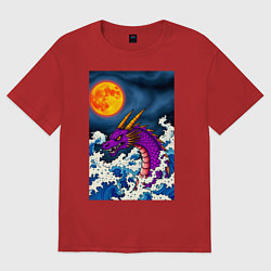 Футболка оверсайз женская Японский фиолетовый дракон, цвет: красный