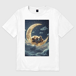 Футболка оверсайз женская Плюшевый мишка спит на Луне, цвет: белый