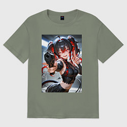 Футболка оверсайз женская Девушка-демон с пистолетом, цвет: авокадо