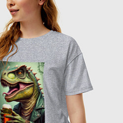 Футболка оверсайз женская Пивозавр с бокалом, цвет: меланж — фото 2