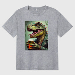 Футболка оверсайз женская Пивозавр с бокалом, цвет: меланж