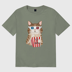Футболка оверсайз женская Котик киноман в очках 3d, цвет: авокадо