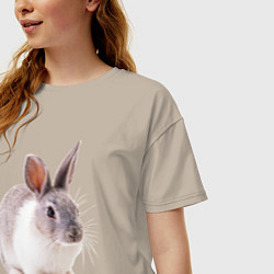 Футболка оверсайз женская Кролик бело-серый, цвет: миндальный — фото 2