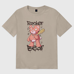 Футболка оверсайз женская Медведь рокер, цвет: миндальный