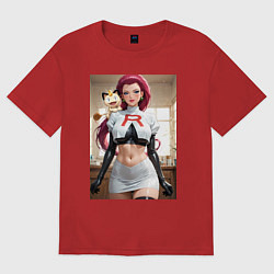 Футболка оверсайз женская Джесси и Мяут, цвет: красный