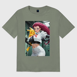 Футболка оверсайз женская Джесси и Пикачу, цвет: авокадо