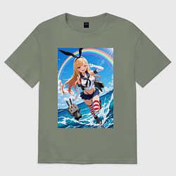 Футболка оверсайз женская Марин Китагава косплей аниме Флотская коллекция, цвет: авокадо