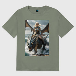 Футболка оверсайз женская Девушка летит на драконе в стиле Игры престолов, цвет: авокадо