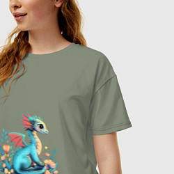 Футболка оверсайз женская Бирюзовый дракон, цвет: авокадо — фото 2