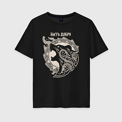 Футболка оверсайз женская Медведь в кельтском стиле в виде тату, цвет: черный