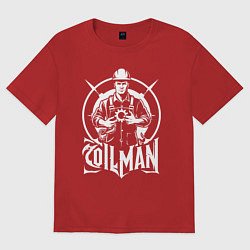 Футболка оверсайз женская Нефтяник с шестерёнкой, цвет: красный