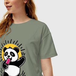 Футболка оверсайз женская Панда с мороженым в стиле комикса, цвет: авокадо — фото 2