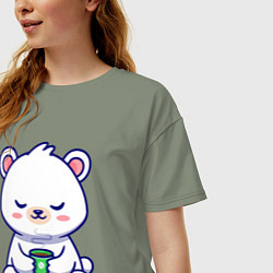 Футболка оверсайз женская Мишка на кофейном релаксе, цвет: авокадо — фото 2