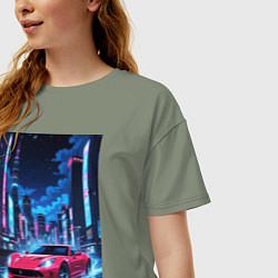 Футболка оверсайз женская Вишневый спорткар по мокрой дороге, цвет: авокадо — фото 2