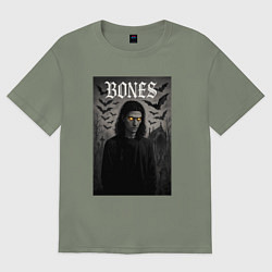 Футболка оверсайз женская Bones с желтыми горящими глазами, цвет: авокадо