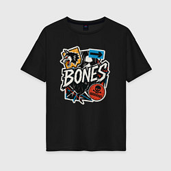 Футболка оверсайз женская Bones в стиле наклеек, цвет: черный