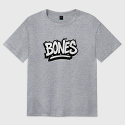 Футболка оверсайз женская Bones белый логотип, цвет: меланж