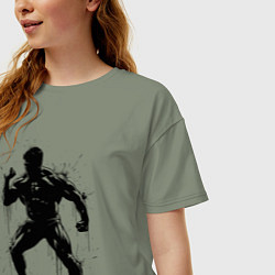 Футболка оверсайз женская Рестлер черной краской, цвет: авокадо — фото 2