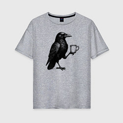 Футболка оверсайз женская Черный ворон с кофе, цвет: меланж