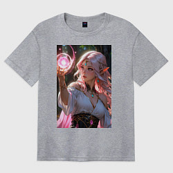 Футболка оверсайз женская Нежная эльфийка с магической сферой, цвет: меланж