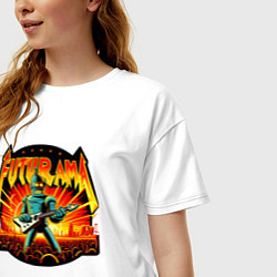 Футболка оверсайз женская Рок группа Футурама - гитарист Бендер, цвет: белый — фото 2
