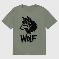 Футболка оверсайз женская Волк в стиле граффити, цвет: авокадо