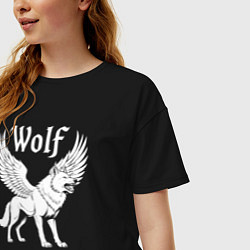 Футболка оверсайз женская Волк с крыльями, цвет: черный — фото 2