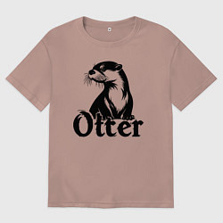 Футболка оверсайз женская Выдра с надписью, цвет: пыльно-розовый