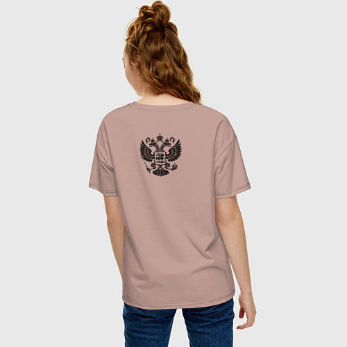 Женская футболка оверсайз Бури обратятся к славе России Ушаков черный узор / Пыльно-розовый – фото 4