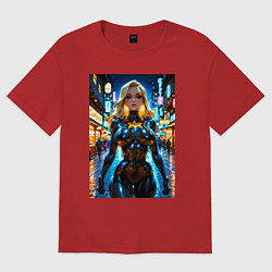 Футболка оверсайз женская Черная Канарейка на улице, цвет: красный