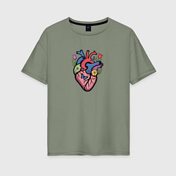 Футболка оверсайз женская Цветущее сердце, цвет: авокадо