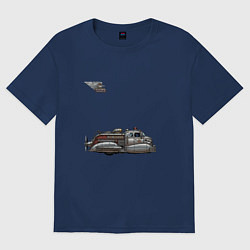 Футболка оверсайз женская Ретрофутуризм летающая пожарная машина, цвет: тёмно-синий