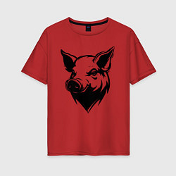 Футболка оверсайз женская Свиная голова, цвет: красный