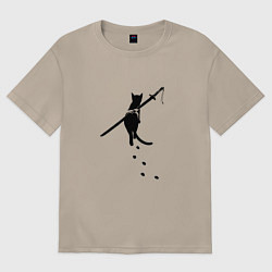 Футболка оверсайз женская Бродячий кот с мечом, цвет: миндальный