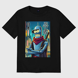 Футболка оверсайз женская Бендер Токийский ниндзя - нейроарт, цвет: черный