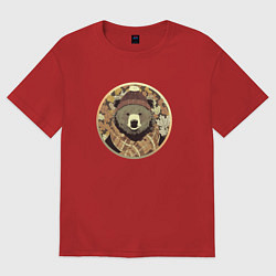 Футболка оверсайз женская Осенний медведь в шарфе, цвет: красный