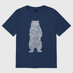 Футболка оверсайз женская Медведь оберег в виде кельтского орнамента, цвет: тёмно-синий