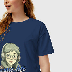 Футболка оверсайз женская Меломанка аниме, цвет: тёмно-синий — фото 2